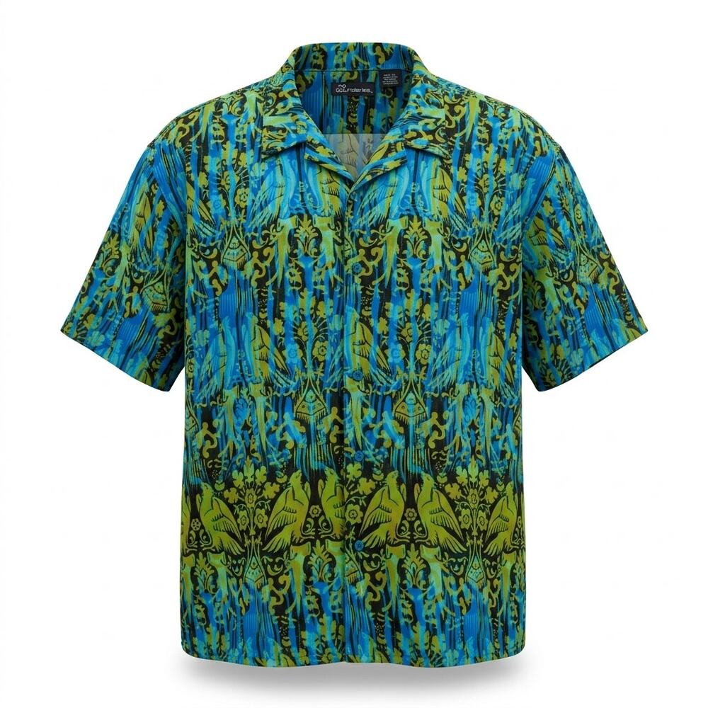 No Boundaries Blue Green Abstract Paisley Button-Up Shirt Men Size 3XL